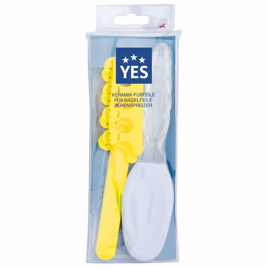 YES Solingen Fußpflege-Set pedi-care Gelb mit Keramik-Fußfeile – Keramik-Fußfeile, Nagelfeile, Zehenspreizer
