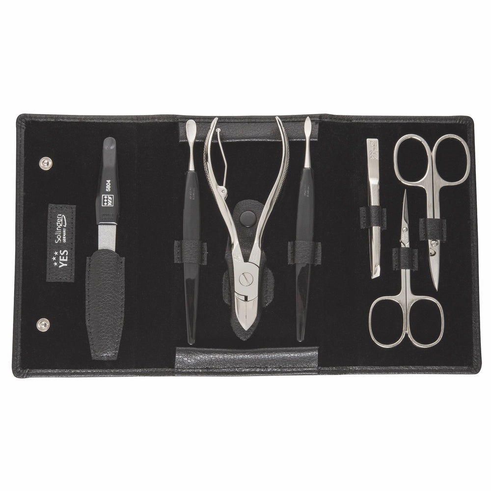 YES Solingen Manicure Druckknopf-Etui Schwarz 7-teilig
