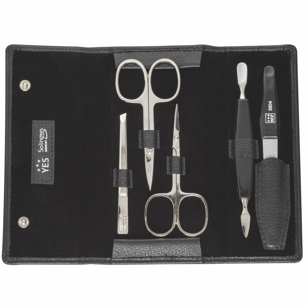 YES Solingen Manicure Druckknopf-Etui Schwarz 5-teilig