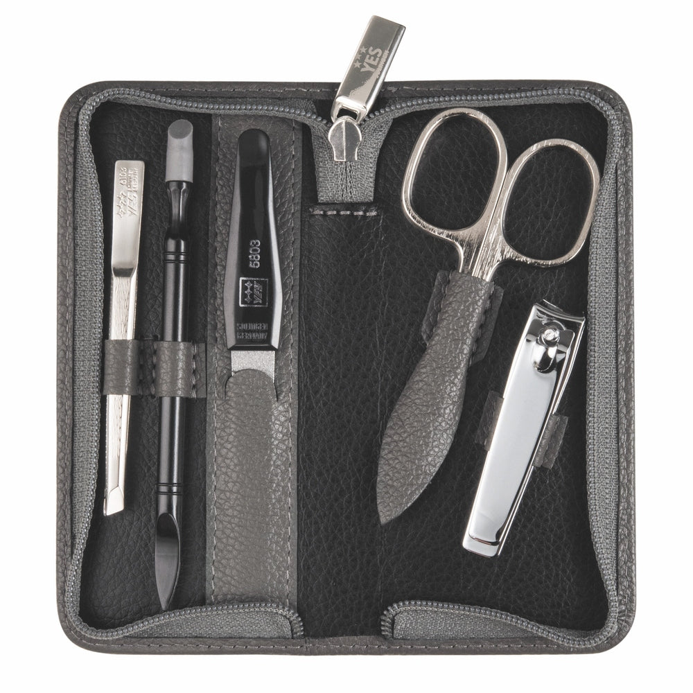 YES Solingen Manicure Reissverschluss-Etui Taupe 5-teilig