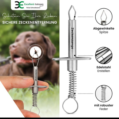 Zeckenzange mit Haltebuegel - rostfreier Edelstahl - ideal geeignet für Haustiere