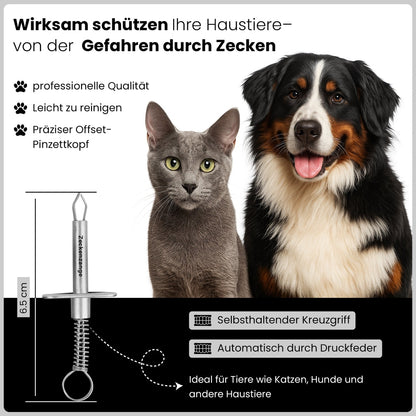 Zeckenzange mit Haltebuegel - rostfreier Edelstahl - ideal geeignet für Haustiere