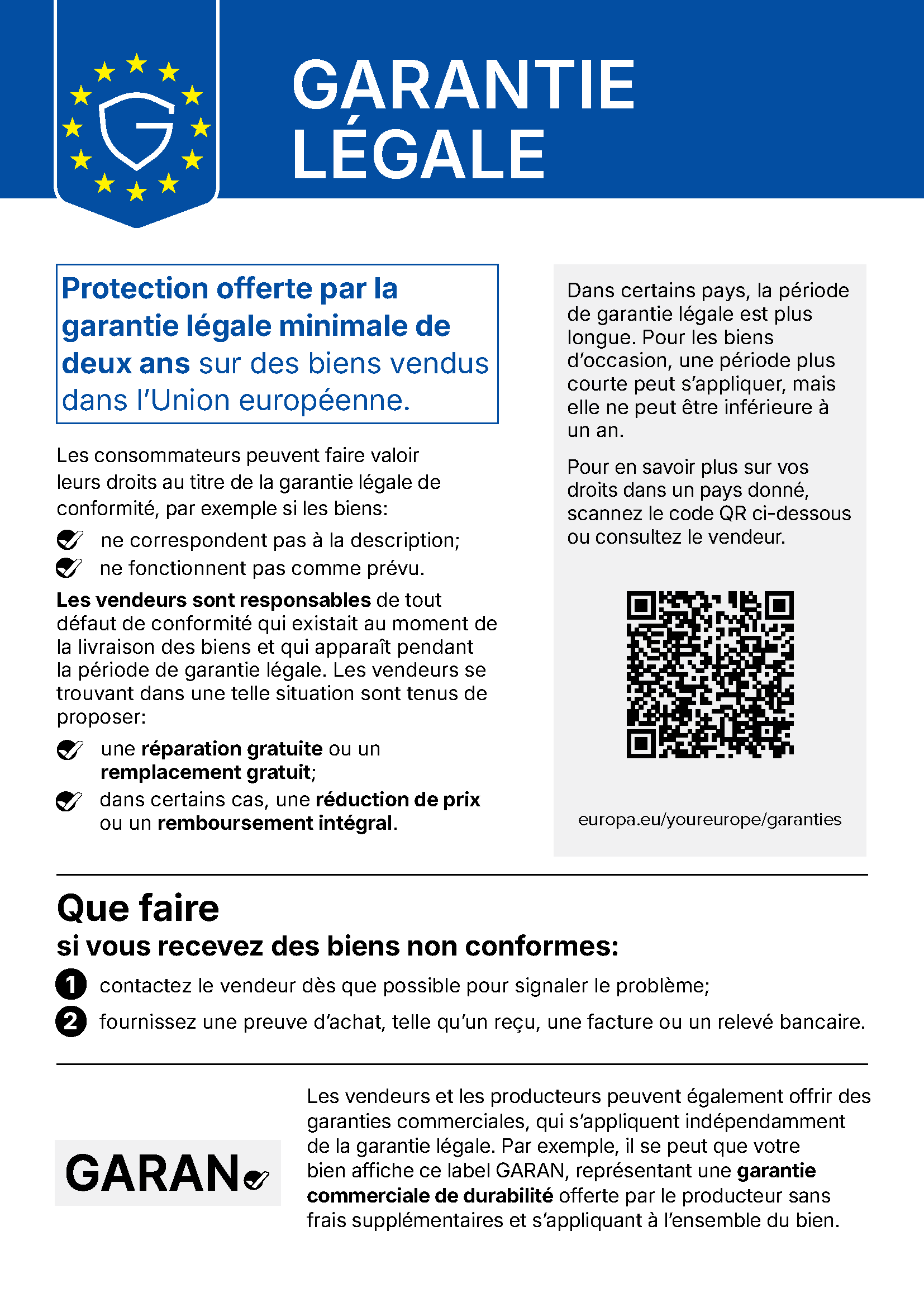 Avis harmonisé de l’UE sur la garantie légale de conformité : au moins deux ans de garantie légale pour les biens vendus dans l’Union européenne
