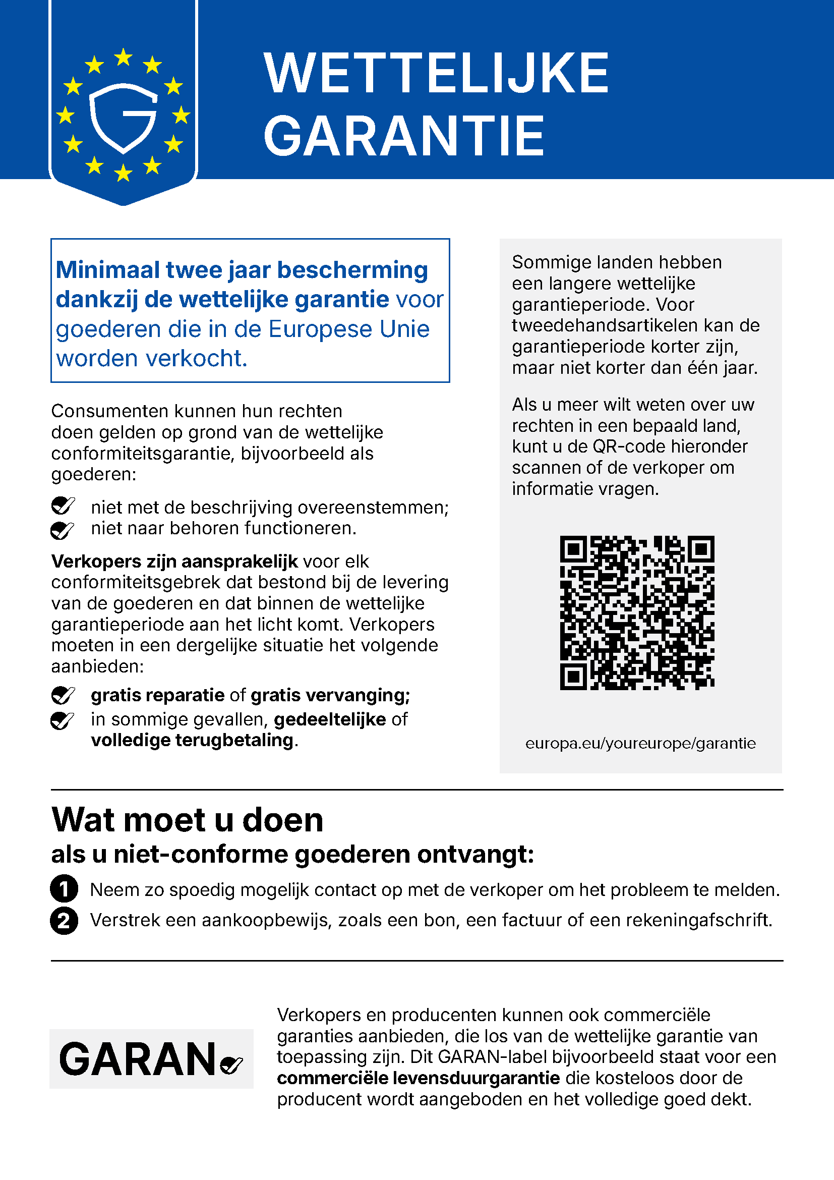 Geharmoniseerde EU-mededeling over de wettelijke garantie: minimaal twee jaar wettelijke garantie voor goederen die in de Europese Unie worden verkocht