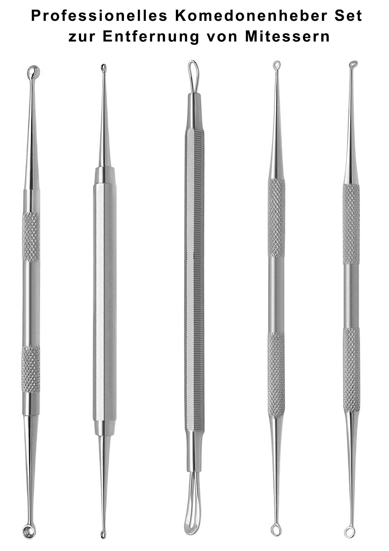 Comedone lifter &amp; comedone squeezer set 5 pieces.