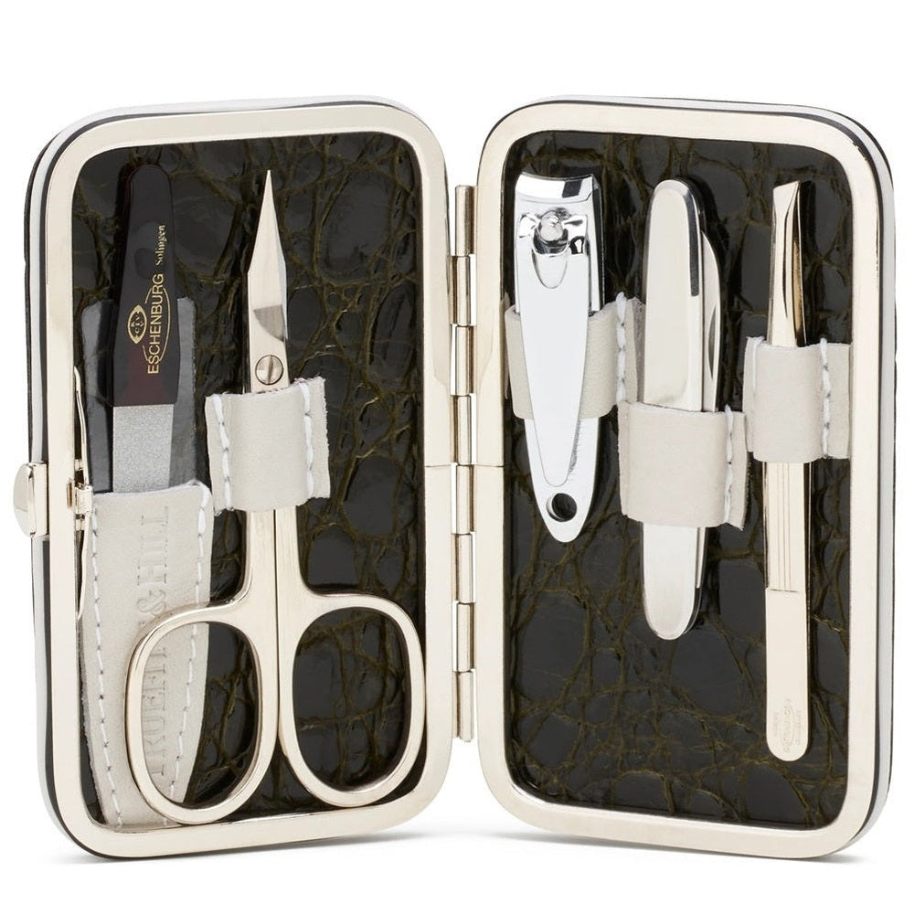 Truefitt & Hill Faux Crocodile Leather Manicure Set Olive